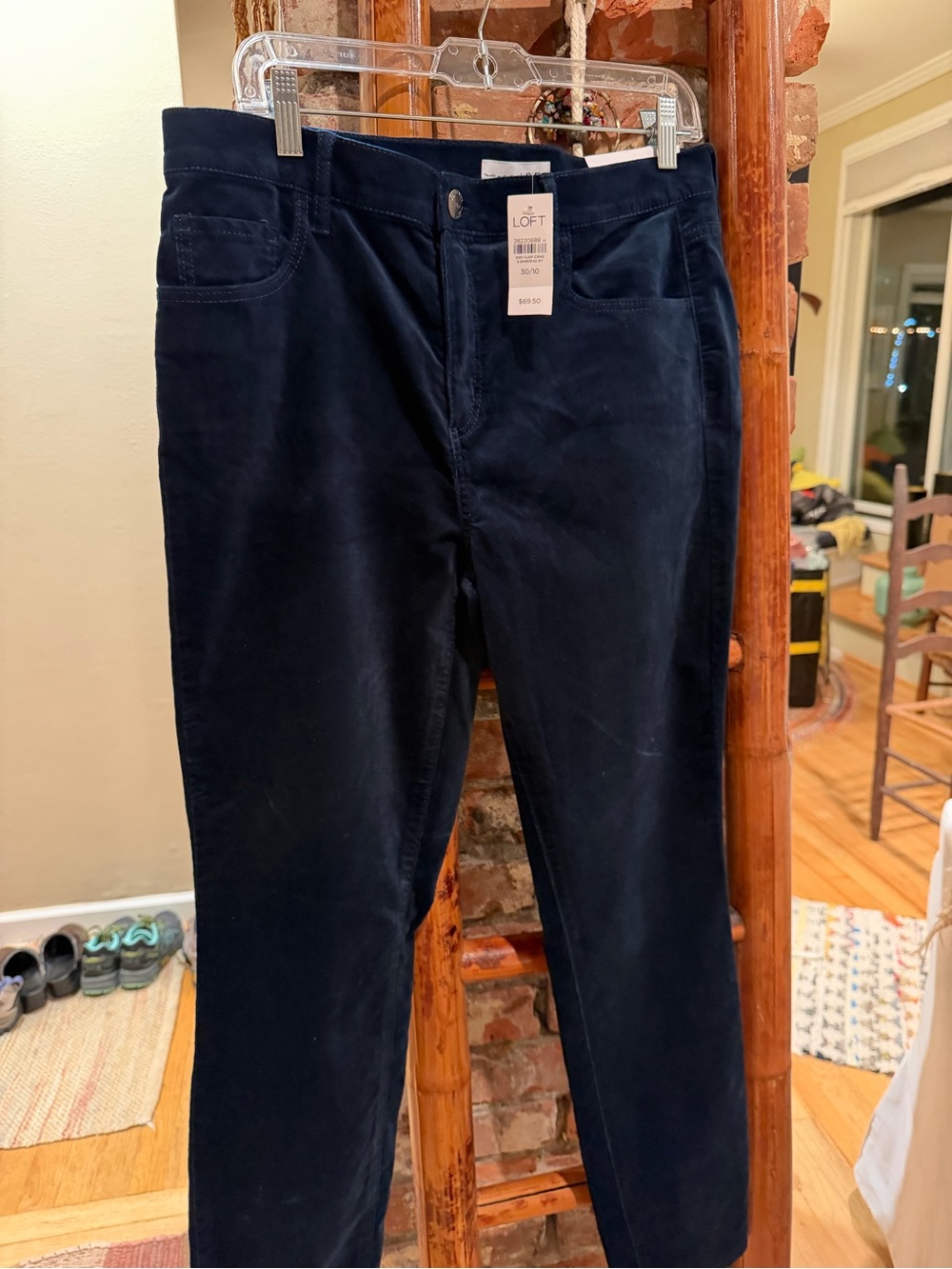 LOFT Women's Navy Straight-Leg Corduroy Pants